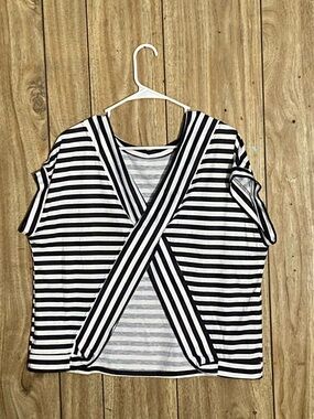 Women's Black and White Striped Cross-Front Top